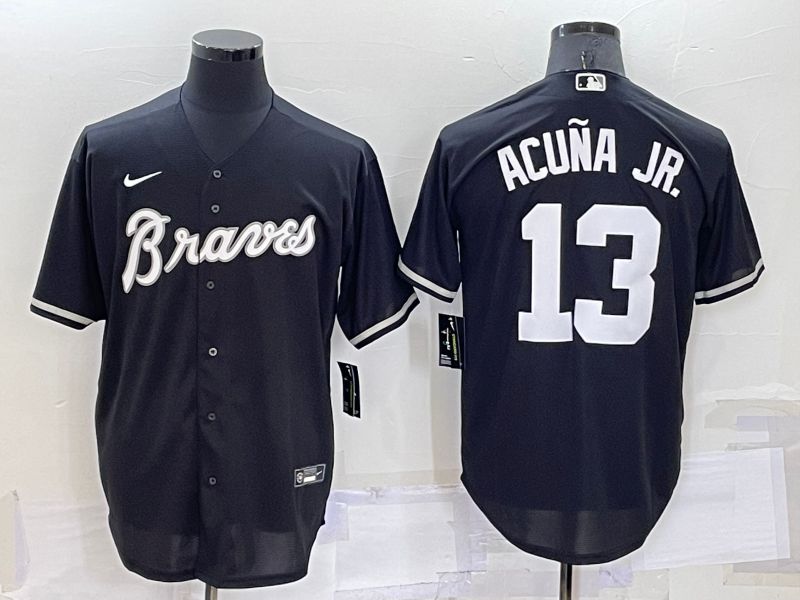Men Atlanta Braves #13 Acuna jr Black Throwback Nike 2022 MLB Jersey